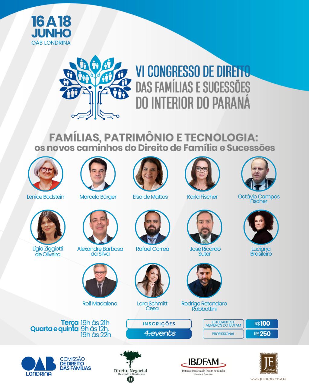 PPGDN, IBDFAM e Comissão de Direito das Famílias promovem o VI CONGRESSO DE DIREITO DAS FAMÍLIAS E SUCESSÕES DO INTERIOR DO PARANÁ