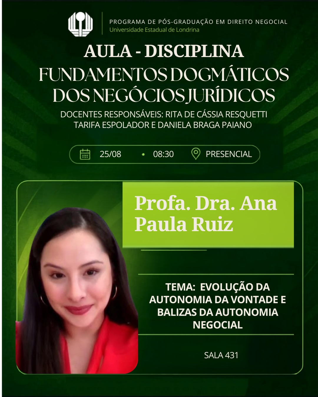 Egressa do PPGDN ministra aula em disciplina de Mestrado e Doutorado da UEL